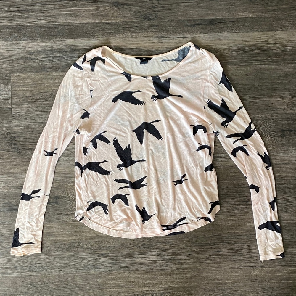 H&M Black Bird Print Long Sleeve Top